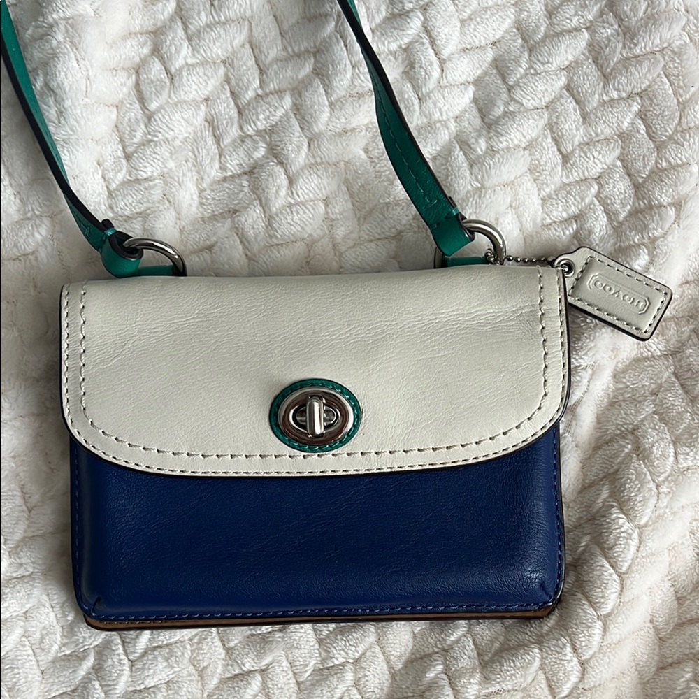 Coach Blue and White Crossbody Bag with Modern Design